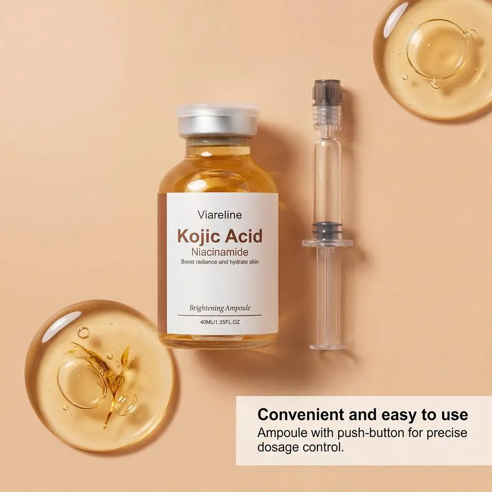Viareline Kojic Acid Niacinamide Brightening Ampoule 40ml, Anti-Oxidation Facial Essence for Even Skin Tone Hydrating Nourishing