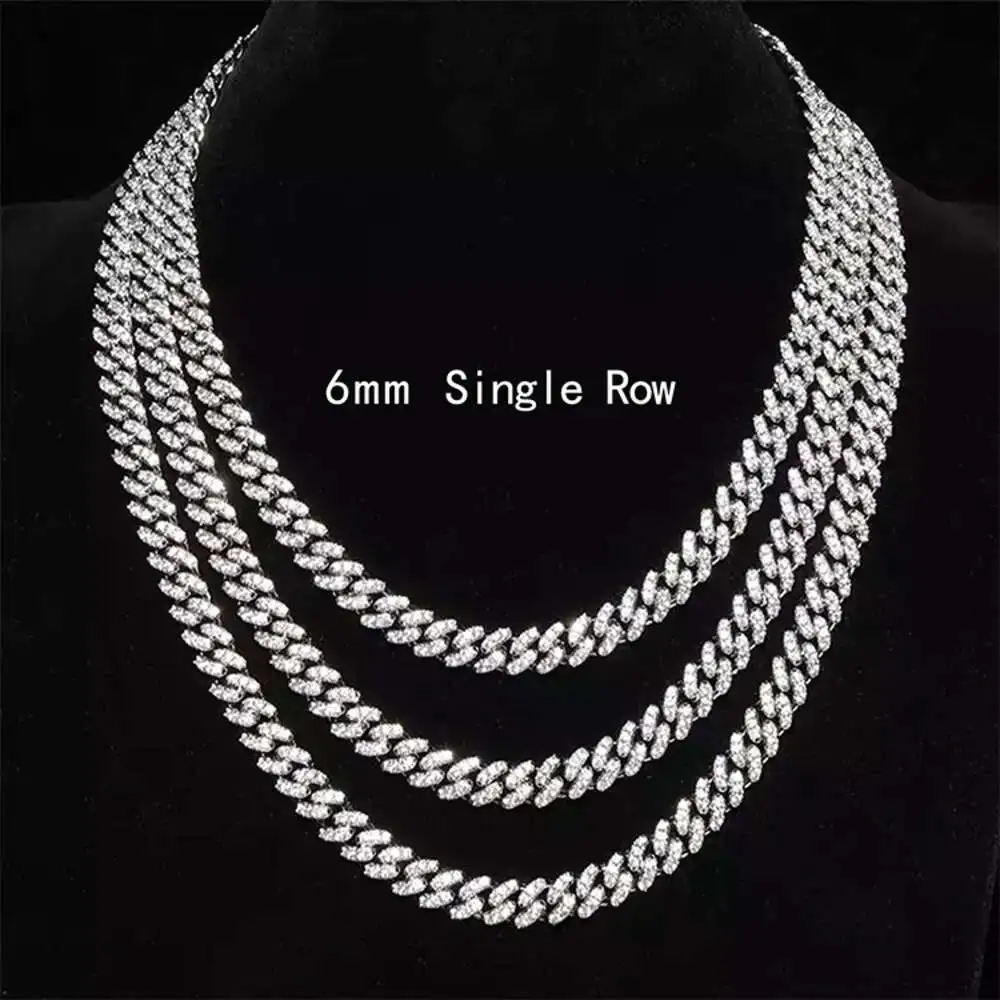 Hiphop Chain 6mm Single Row S925 Silver Necklace Pass Diamond Tester Moissanite Necklace Cuban Link Chain