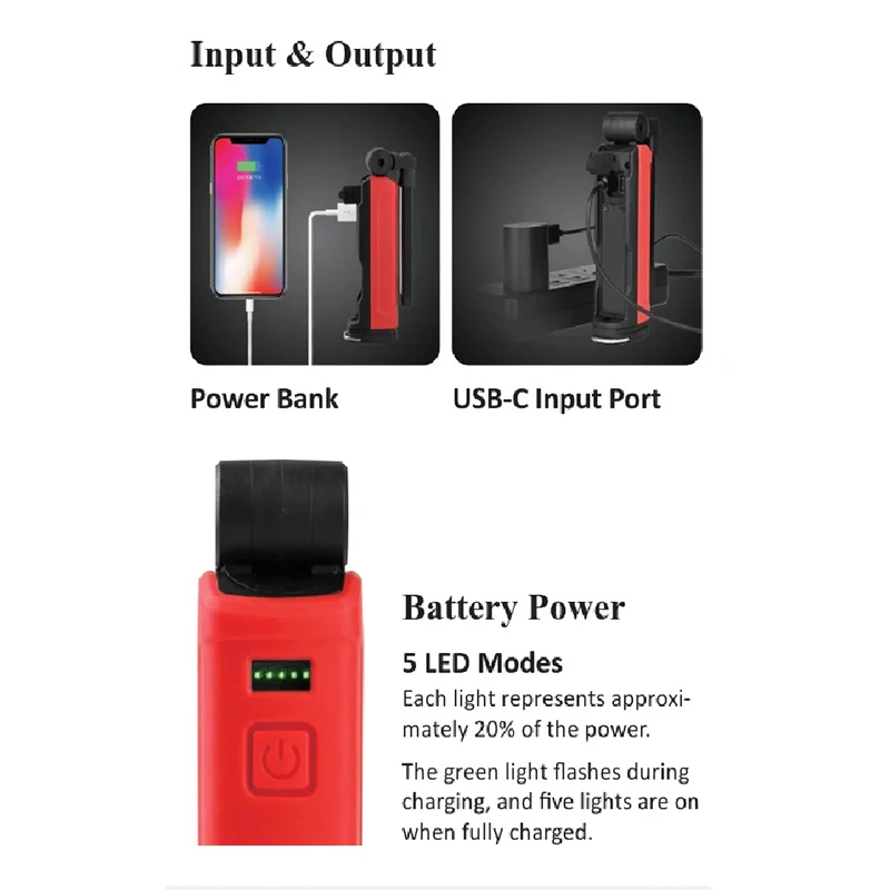 Imagem -03 - Usb Recarregável Led Trabalho Luz Lanterna Portátil Lanterna Magnética Cob Lanterna Gancho ao ar Livre Mais Recente