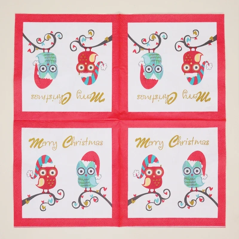 

Square Coloured Napkins Red Christmas Party Decoration Printed Paper Napkins Christmas Eve Placemats Paper Napkins for Decoupage