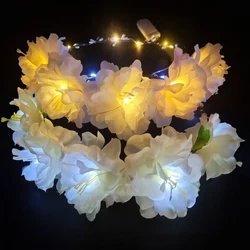 Women Girl Light up Headband LED Flower Crown Wreath Hair Accessories Luminous Glow Floral Headpiece Headdress Wedding Party