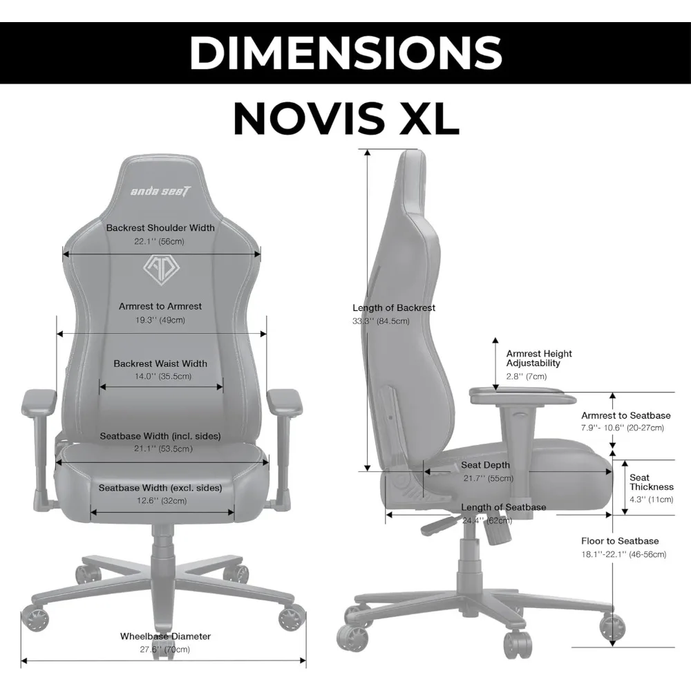 كرسي ألعاب Anda Seat Novis للبالغين - كراسي ألعاب فيديو قابلة للاستلقاء مقاس XL، كرسي مكتب مريح من قماش الكتان، ظهر عالي التحمل L #3