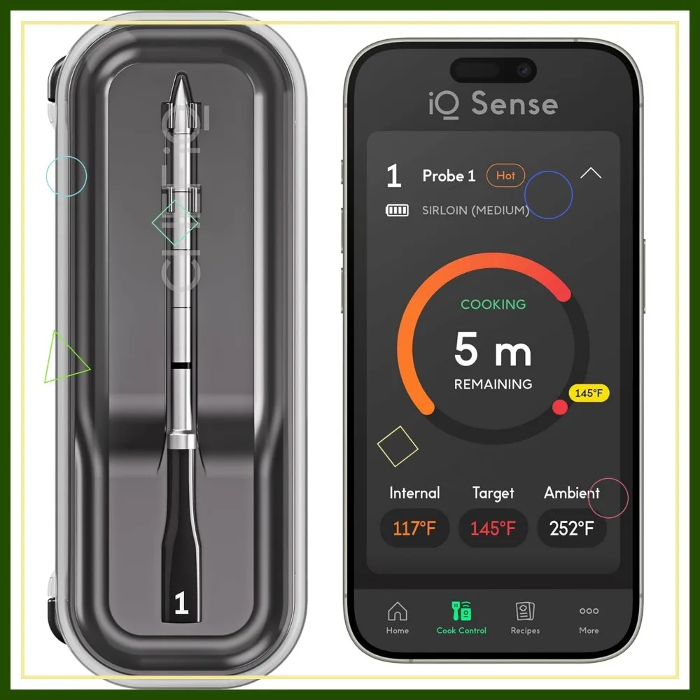 

Smart Wireless Meat Thermometer with Ultra-Thin Probe, WiFi Unlimited Range, 1000°F Heat Safe, 5 Sensors for BBQ, Grill, Oven