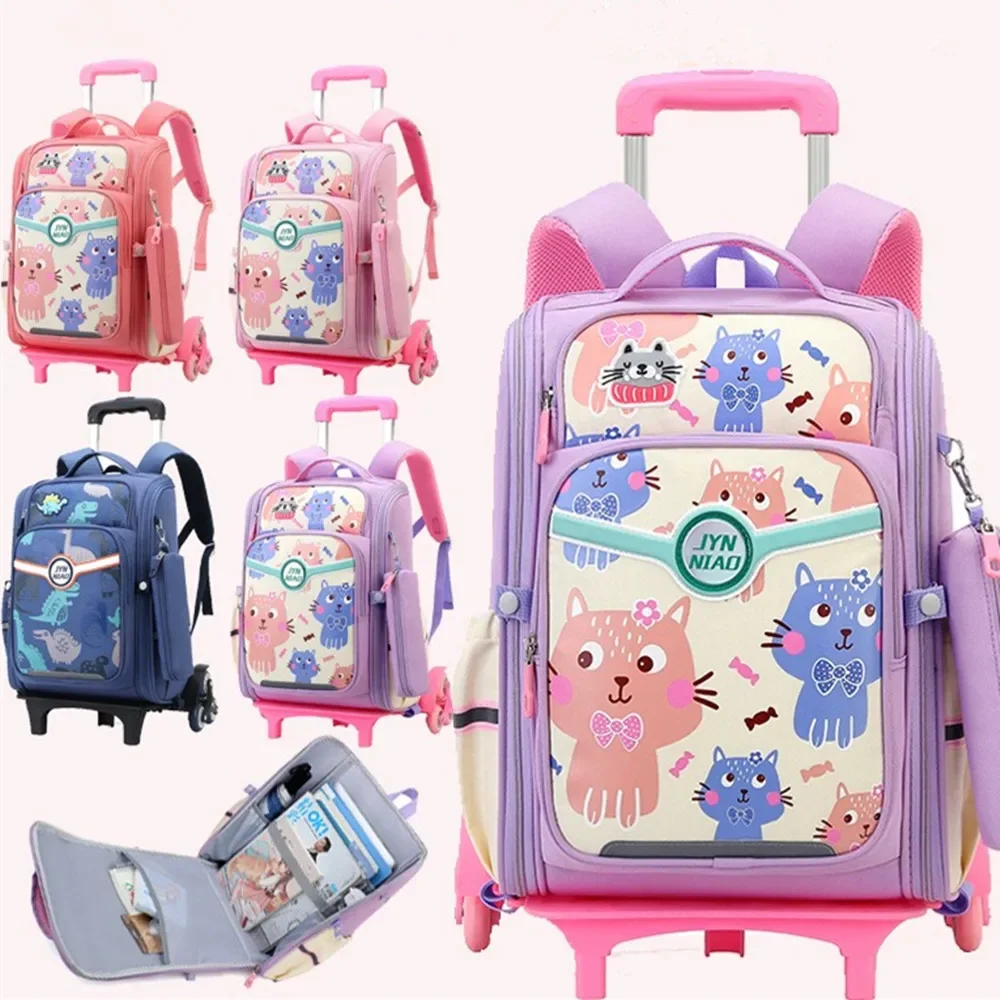 Boy Rolling Backpack 2/6 Wheels Trolley Case School Bags Children Travel Handbag Luggage Detachable Student Book Pack Schoolbag