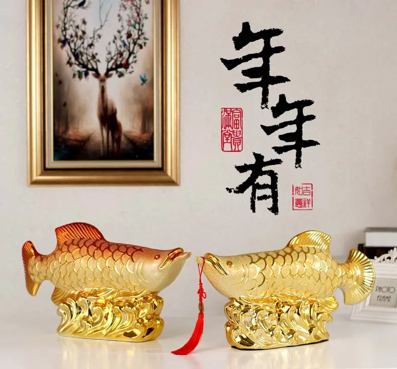 50CM large HOME OFFICE Company SHOP ROOM TOP COOL Efficacious Talisman Money Drawing Arowana Golden Fish FENG SHUI statue