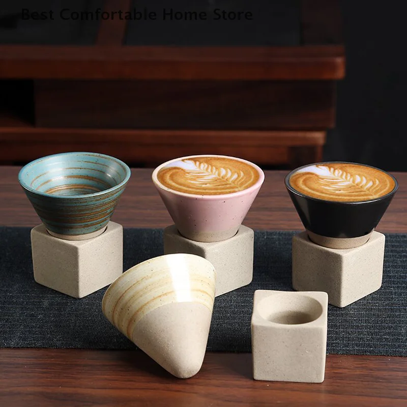 

1PC Japanese Style Retro Ceramic Coffee Cup Rough Pottery Tea Cup Latte Pull Flower Porcelain Cup Pottery Mug For Home Office