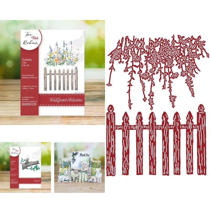 Beautiful Flowers and Grass, as Well as a Wooden Fence Cutting Dies Scrapbook Diary Decoration Stencil Embossing Template DIY