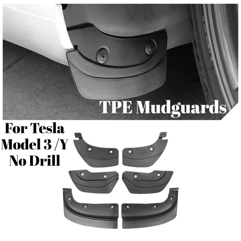 TPE Mudguards For Tesla Model 3 Model Y No Drill Front Rear Splash Guards Waterproof Car Exterior Accessories Auto Mud Flaps