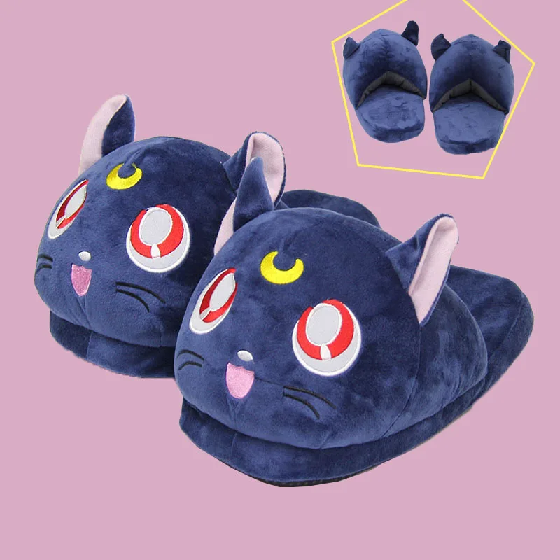 28cm  Anime Cartoon Sailor Moon Luna Cat Plush Toys Dolls Home House Winter Indoor Plush Slippers Birthday Gifts