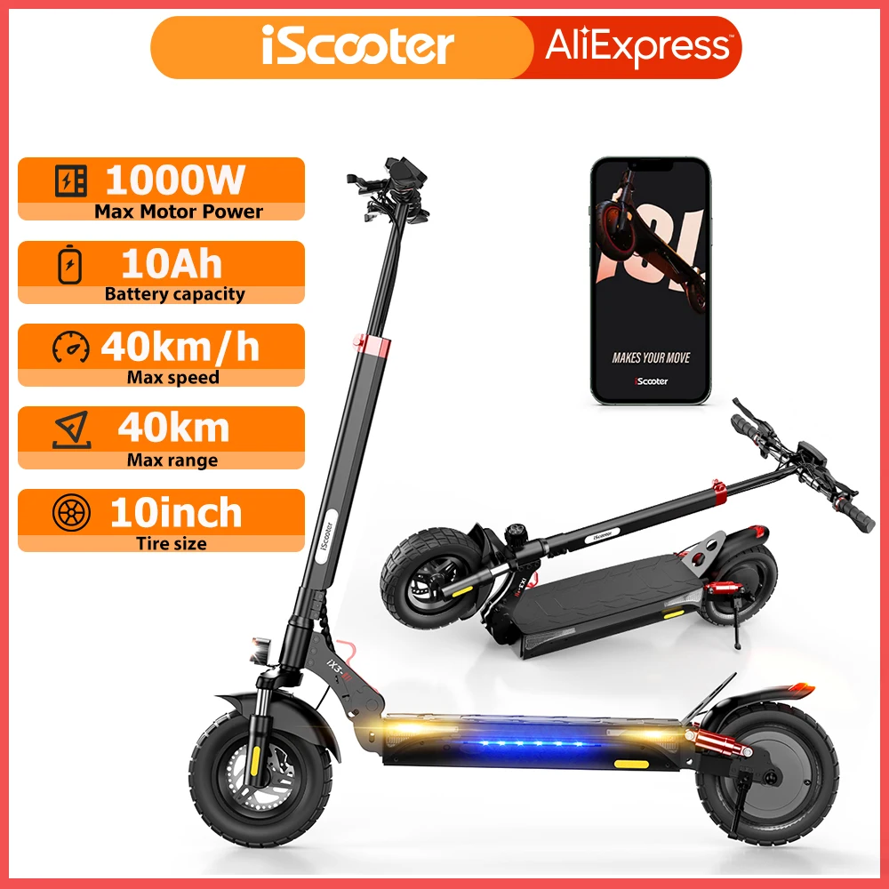 Trottinette électrique pour adultes 1000W 48V 10Ah 40KM d'autonomie, trottinette électrique puissante avec lien APP, amortisseurs avant et arrière, pn