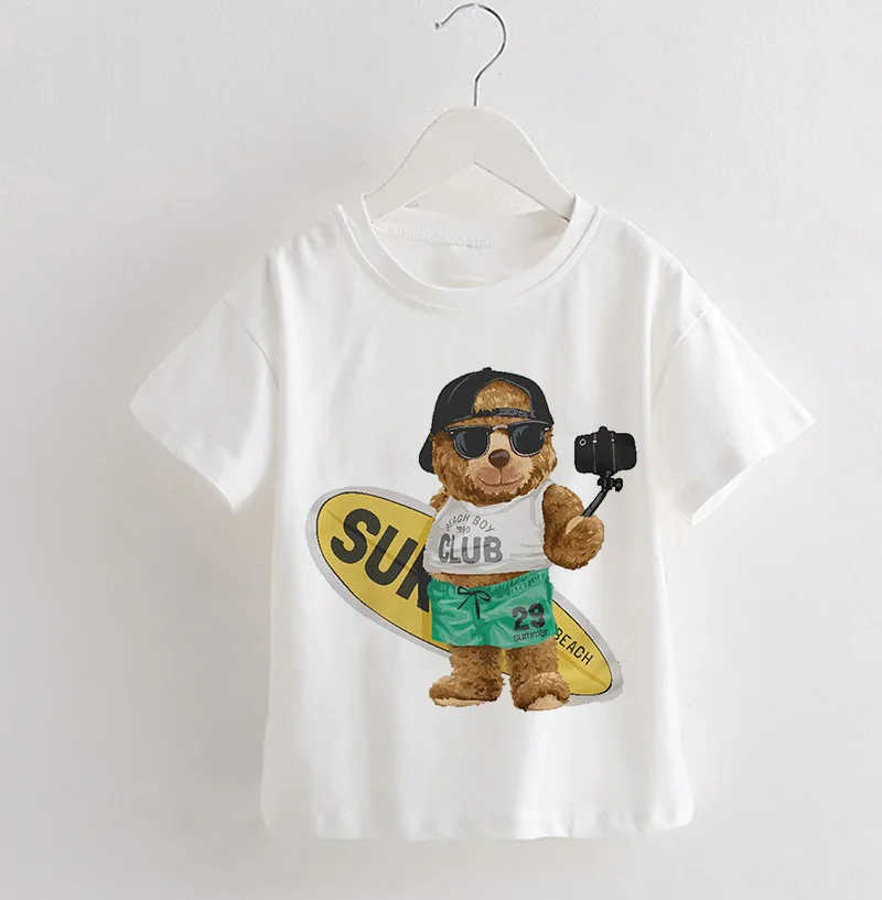 Camiseta infantil de panda bonito, roupa para pais e filhos, manga curta modal, meninos e meninas, verão