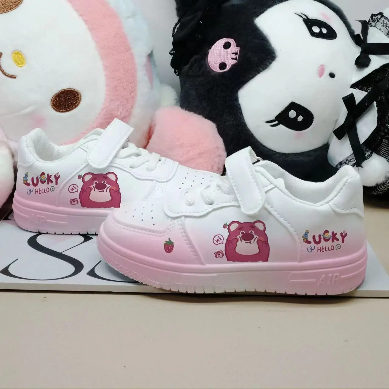 

2024 New Lotso Huggin bear plus size Branded Female Students Soft Girl kids Canvas Shoes child children's pink white Skate Shoes