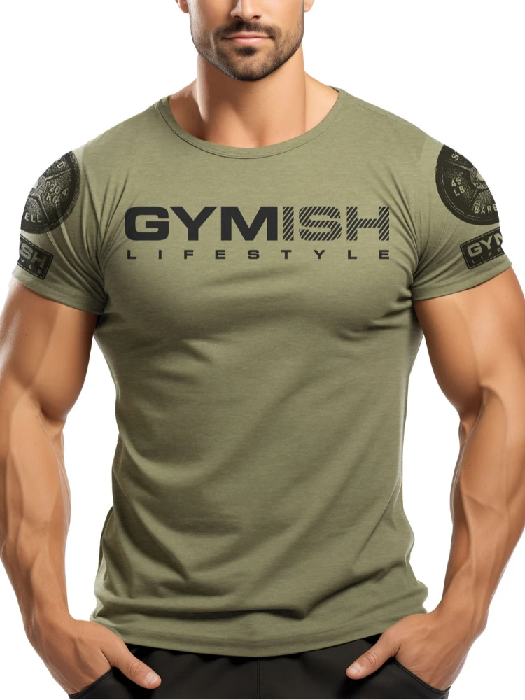 2024 Summer New Men\'s T-shirt European And American Style Fitness 3D Letter Print Slim Men\'s Top Breathable And Quick Drying
