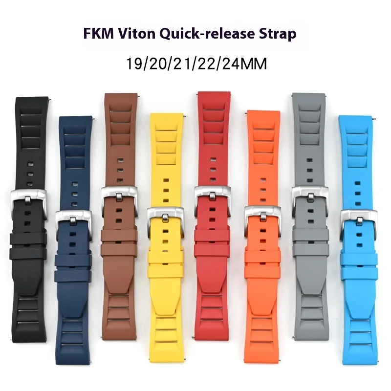 

19/20/21/22/24mm Fluoro Rubber Strap Breathable Window Design Quick Release Diving Waterproof FKM Men Women Replace Watch Band