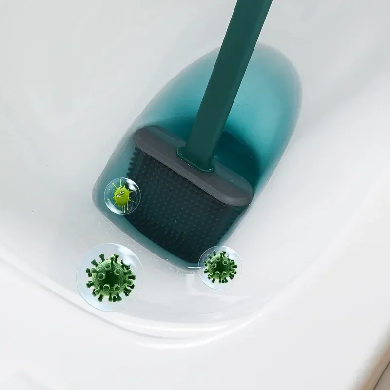 Bathroom Toilet Brush No Dead Ends Cleaning Brush Silicone Soft TPR Brush Head Water Leak Proof with Base Modern WC Accessories