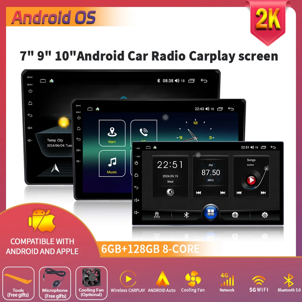 Android Car Radio Multimedia Video Player Navigation Head Unit Screen Android 14 Wireless Carplay Stereo 7 9 10