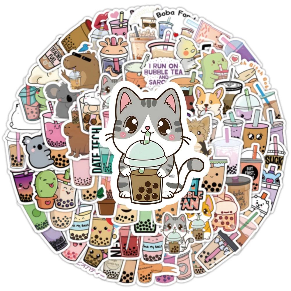 10/30/50/100pcs Del Fumetto Della Perla Tè Al Latte Decorazione Adesivi FAI DA TE Cassa Del Telefono Frigo Del Computer Portatile Cute Girl Boba Bubble Tea Decalcomanie adesivo
