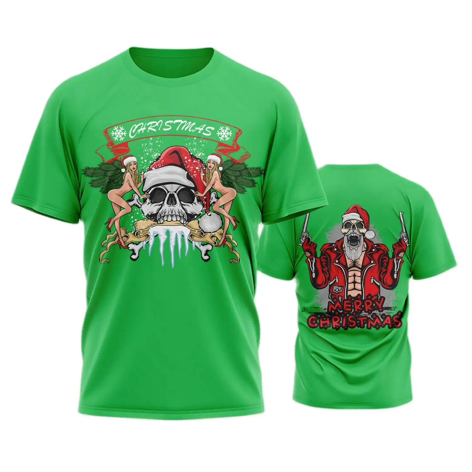 Funny 3D Christmas Skull Print Men's T Shirt Hip Hop Trend Harajuku X'mas Clothing Casual O-neck Short Sleeve Fashion Loose Tops