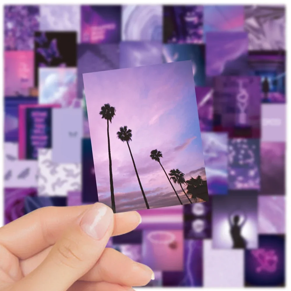50PCS Purple Literature and Art Landscape Waterproof Graffiti Stickers for Helmet Bicycle Hand Account Pencil Case Decals view 4