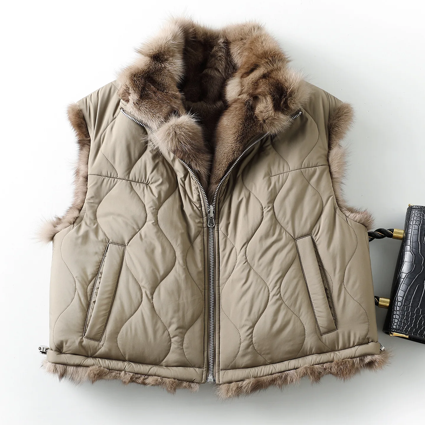 

2025 New Women's Winter Double-Sided Wear Fox Fur Vest Young Style Commute Fashion Zipper Closure No Sleeve Leather