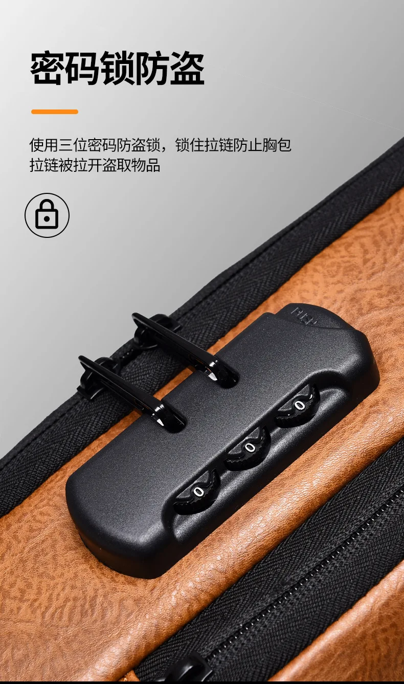 Vintage USB Charging Crossbody Chest Bag with Large Capacity for Men Anti-theft Shoulder Bag for Men hand bag сумка мужская  가방