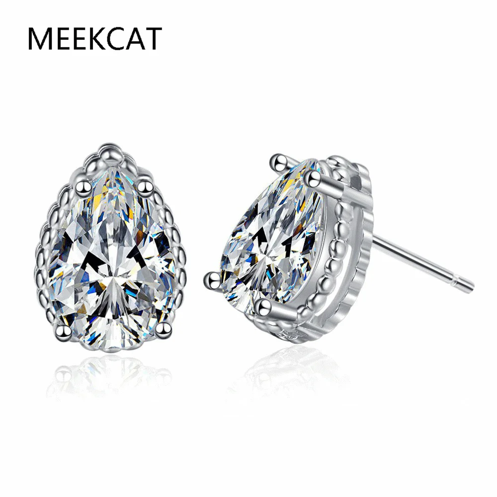 Waterdrop Solitaire Moissanite Stud Earring Pendientes 1-4CT Pear Cut Diamond Ear Studs S925 Silver Jewelry for Women Men