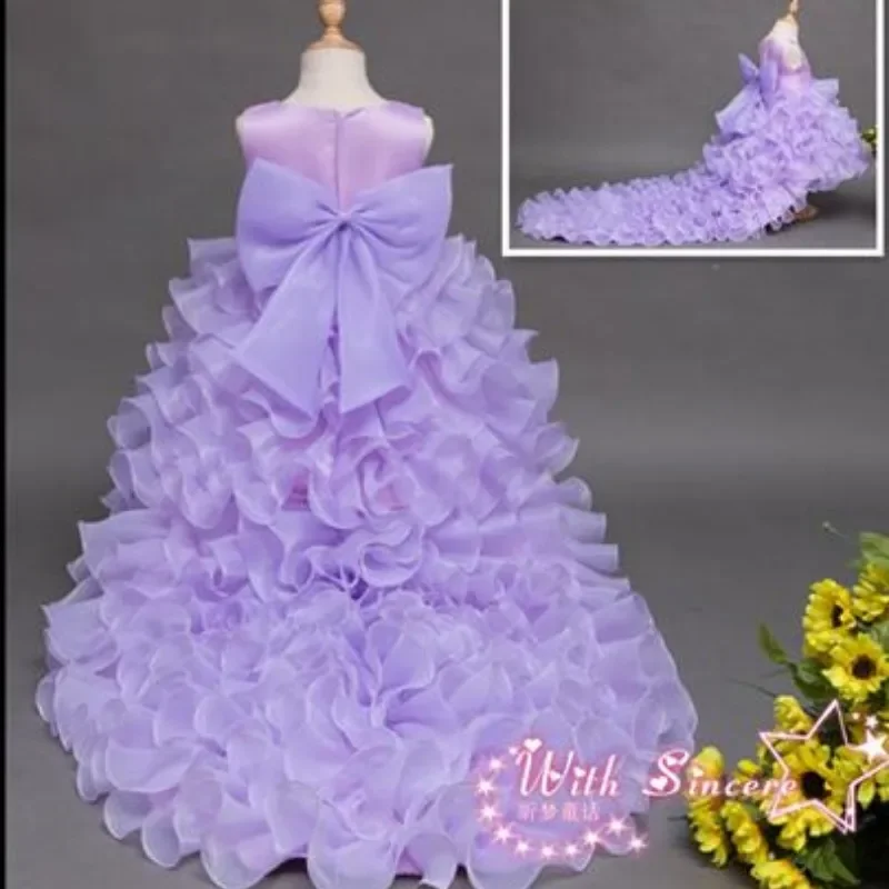 3-14 Years Flower Girl Wedding Birthday Party Vestidos Trailing Tulle Princess Girls Lace Children Wedding Baptism Clothing