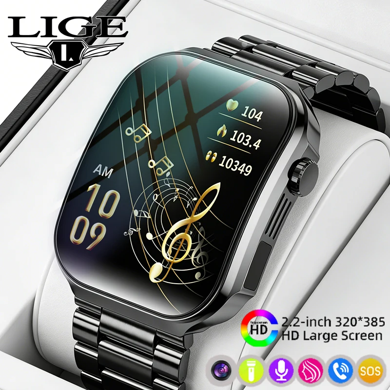 

LIGE New Smart Watch For Men Women LED Flashlight Sports Fitness Watch Bluetooth Call Digital Thermometer Monitor Men Smartwatch