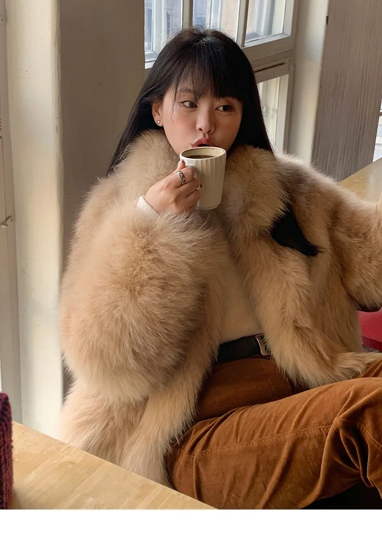 Women Faux Fox Fur Coats Solid Fur Jackets Cotton Linen Haf High Collar Long Sleeves Open Stitch Loose Casual 2026 Autumn Winter