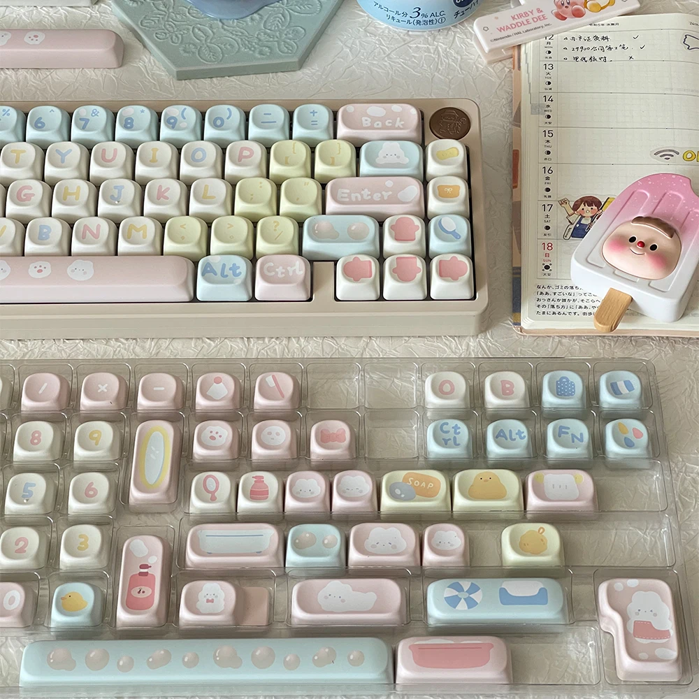 

Bath Rabbit Keycap MOA Height PBT Material 141 Keys Cute Round Keycap