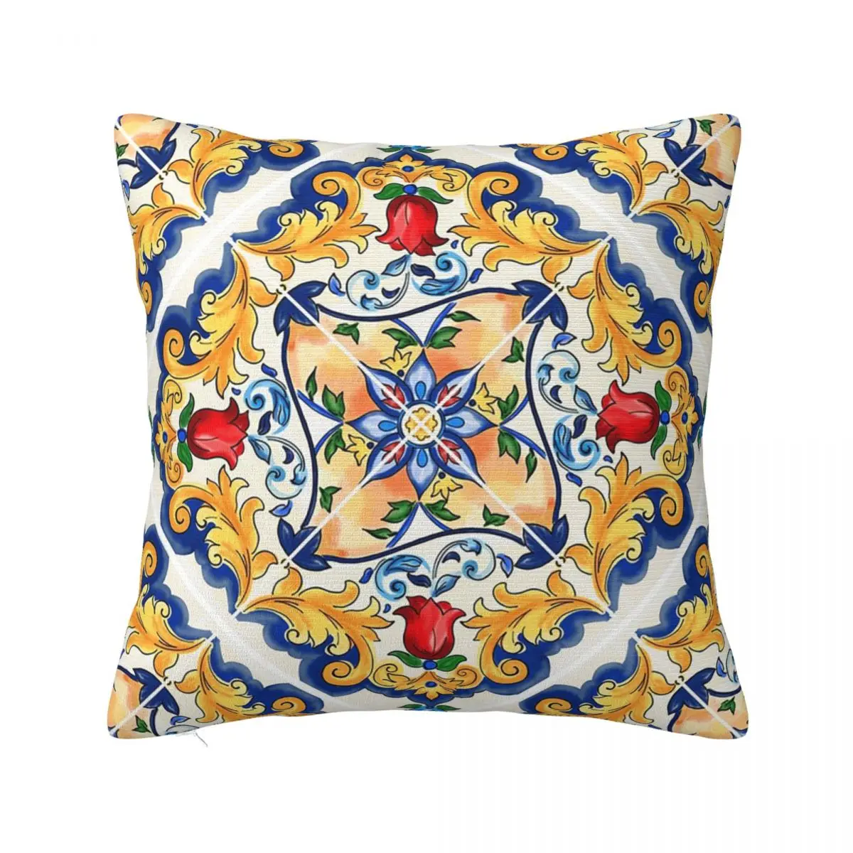 Sicilian Majolica Colourful Floral Flourishes Tile Pattern Pillowcase Pillows Cover Cushion Comfort Throw Pillow Cushions Used