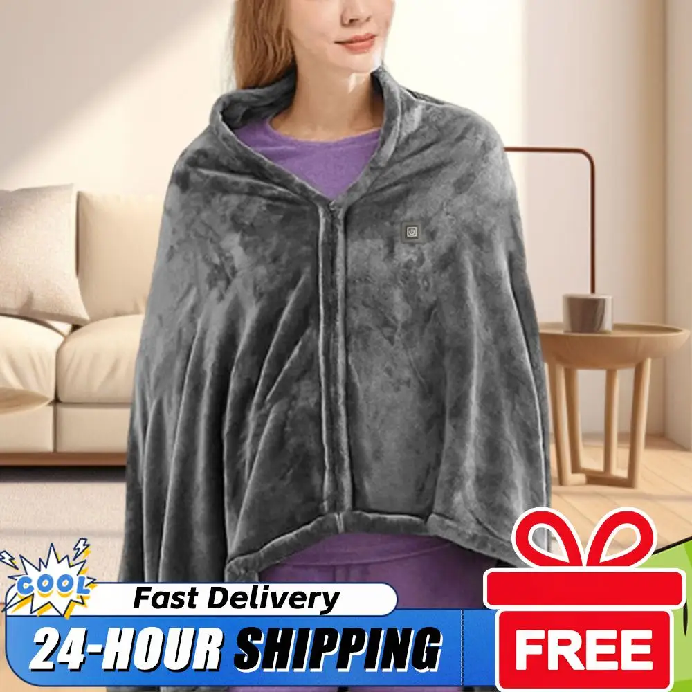 

USB Electric Heated Blanket Wearable Heating Blanket Body Warmer Blanket Zipper Coral Velvet Blanket Portable Quickly Heated Pad