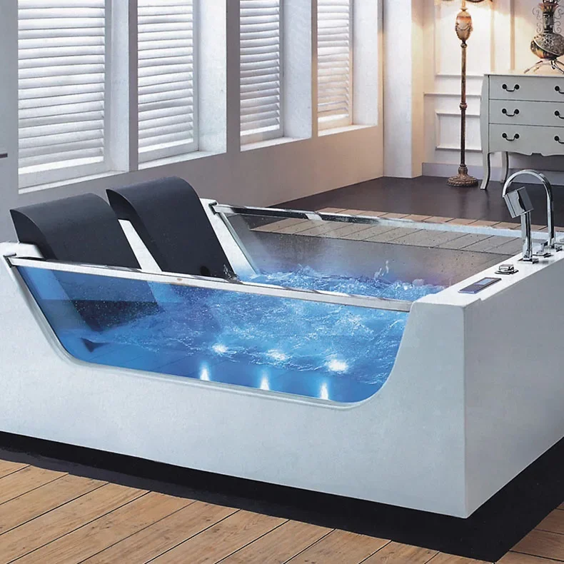 جاكوزي قائم بذاته من الأكريليك، زجاج على كلا الجانبين، فيلا فندقية حمام وسادة فرنسية مزدوجة #3
