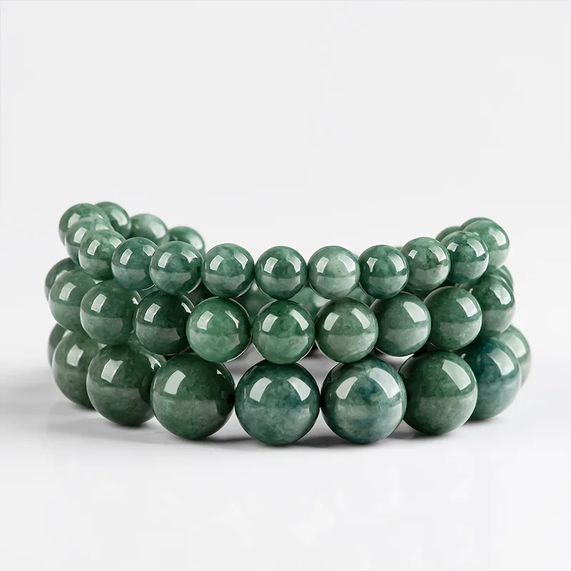 

Natural Jadeite Dark Green Round Bead Bracelets Ice Grade Jade For Men Women Collectibles, Luxurious Jewelry for Dinner Parties