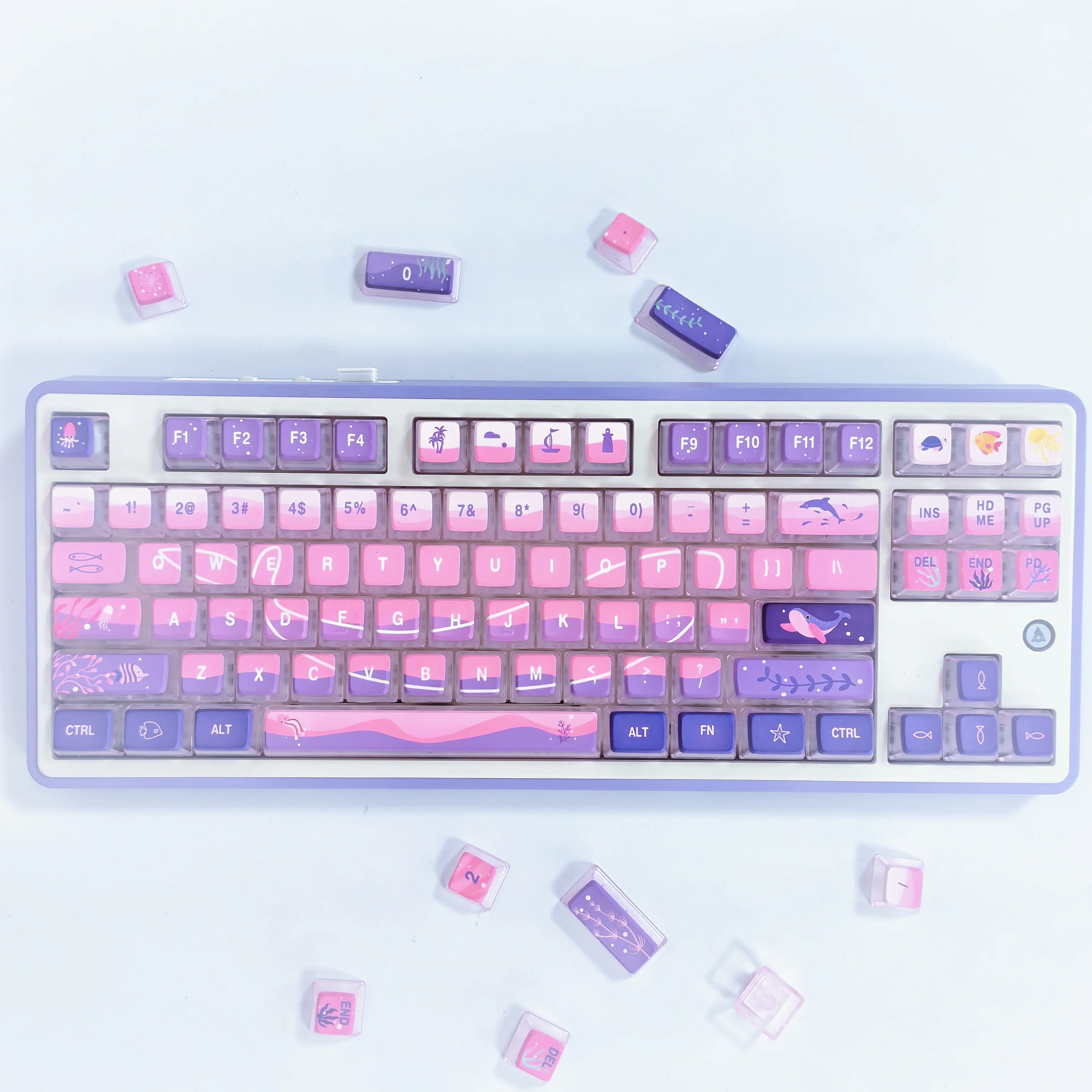 Underwater World Theme Keycap ASA Profile Purple Pink Gradient Korean Key Caps PBT+PC Whale Element Translucent Pudding Keycaps