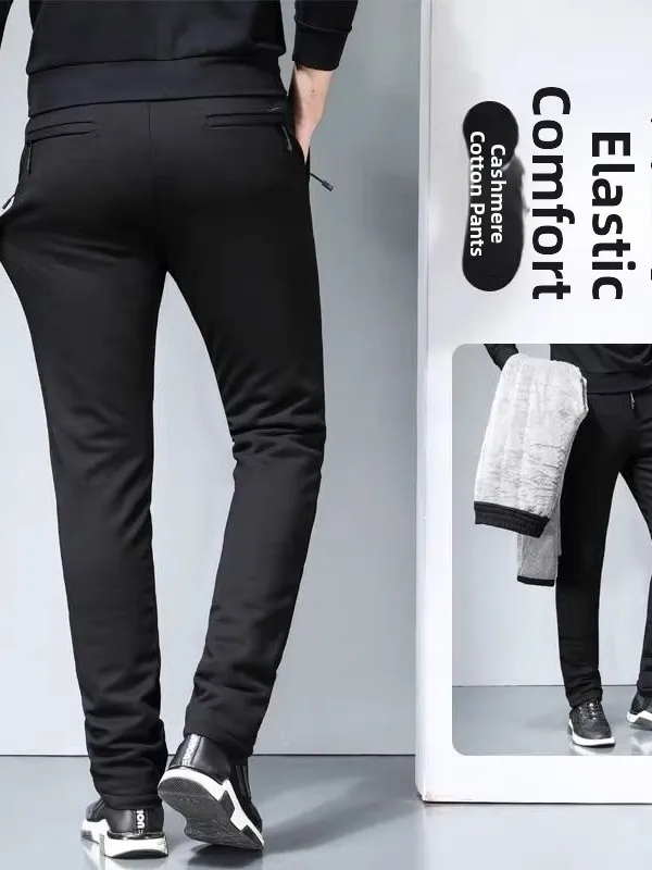

Men's Winter Thi Warm Elastic Waist Cotton Pants Harlan Sle Long Trousers Youth Faion plus Size Casual Wear Outdoor