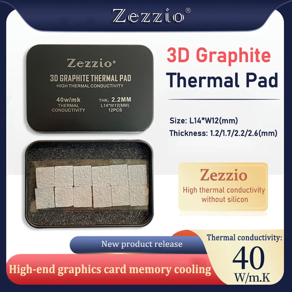 

Zezzio 3D Graphite Thermal Pad 40W/mk IC Graphene Cooling 3090/3080 Memory Thermal Silicone Grease Pad for GDDR6X VRAM