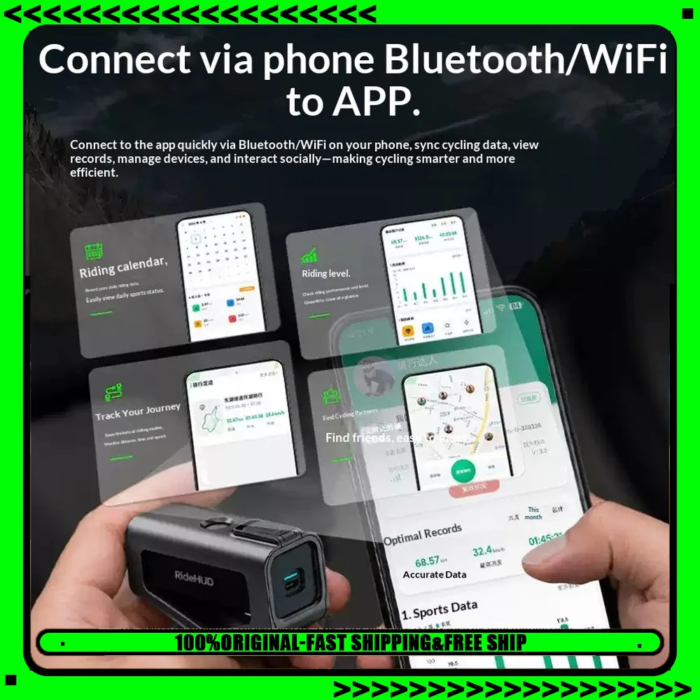 RideHUD IrisGreen Night Cycling Projection Light Smart HUD Bike Computer Navigation Display