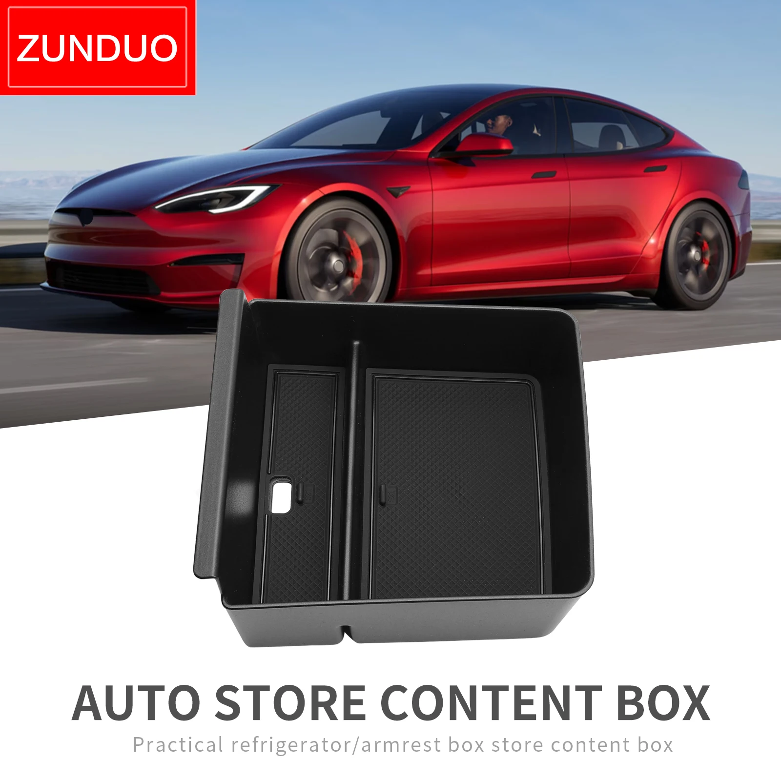 ZUNDUO Car Central Armrest Storage Box for Tesla Model S Center Console Tray Organizer Container Tidying Accessories Black