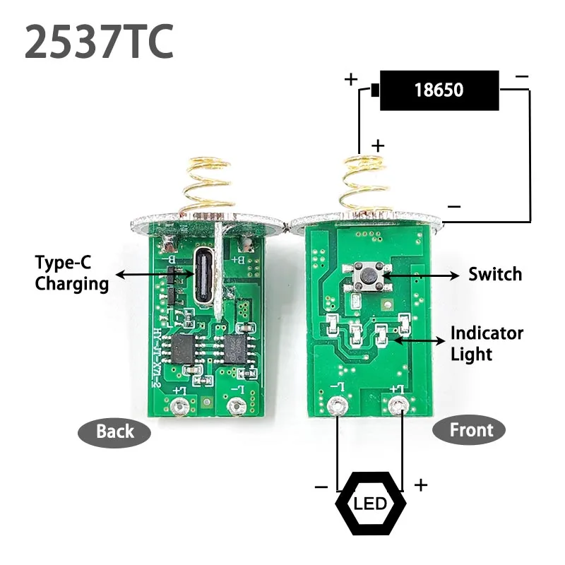 Flashlight Parts Switch Circuit Board 2-2.5A LED Driving Board with Charge Protection Type-C Micro USB Charging Port J21011