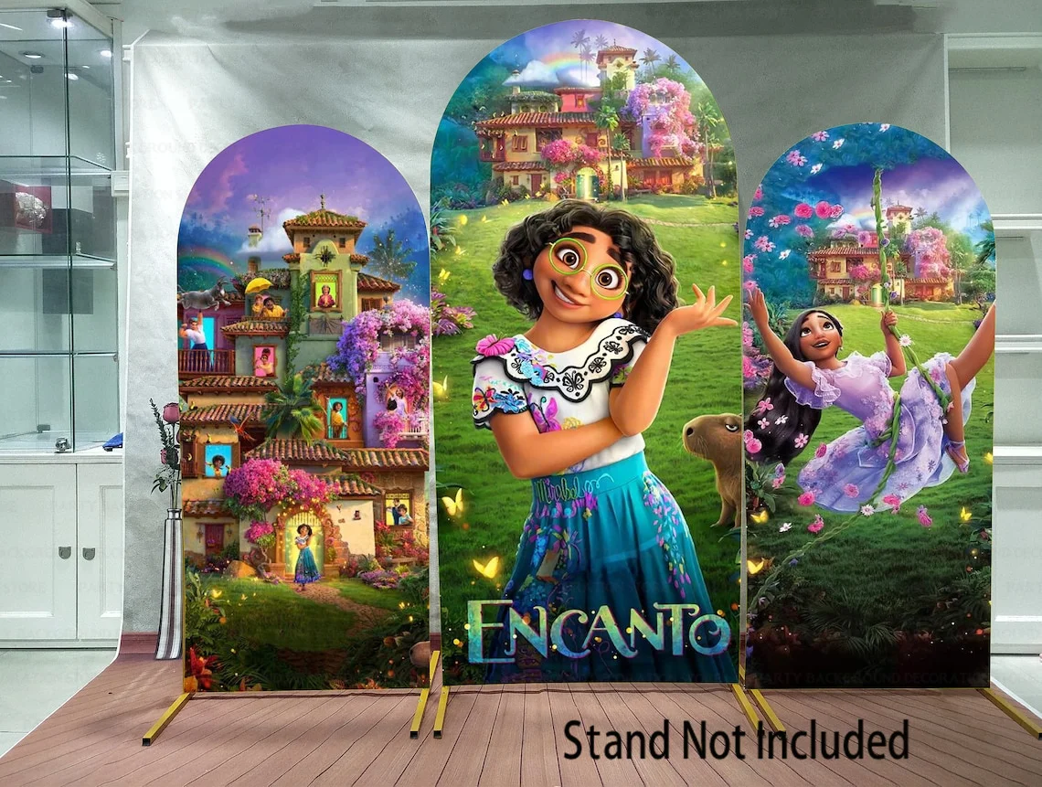 Disney Princess Encanto Magic House Cartoon Girls Custom Kids Party Arch Backdrop Cover Photo Booth Fabric Kids Birthday Decor