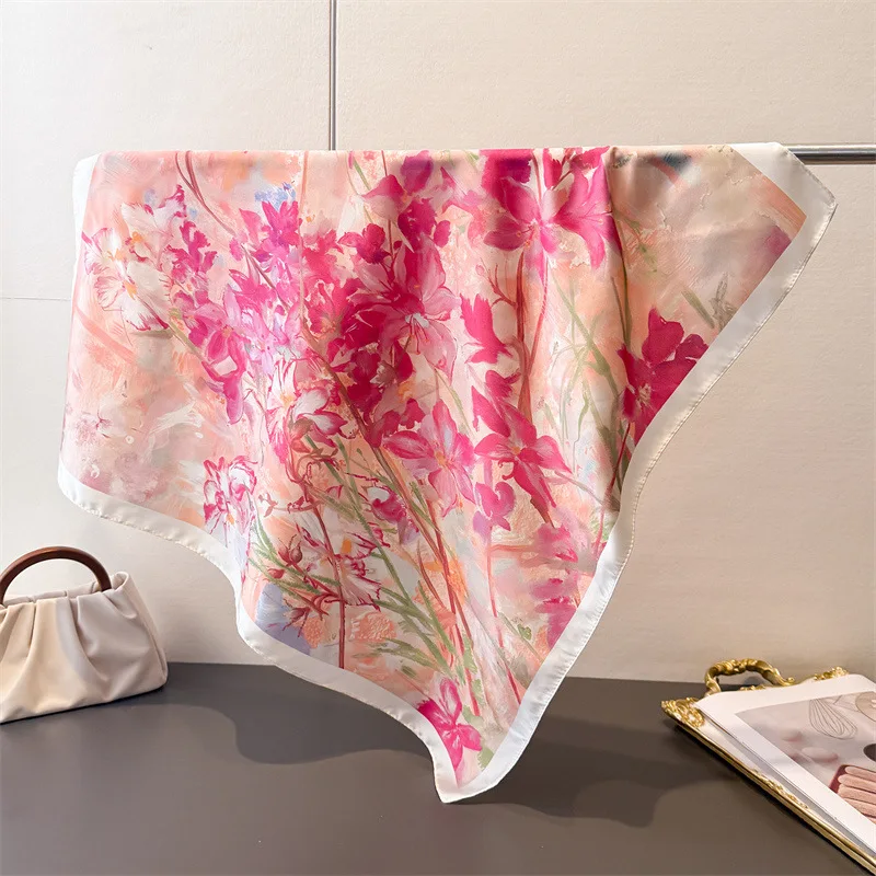 Imitation Square Scarf For Women Printed Scarves Bandanas Luxury Hijab Neckerchief Elegant Travel Shawl Wraps Bag Ribbon