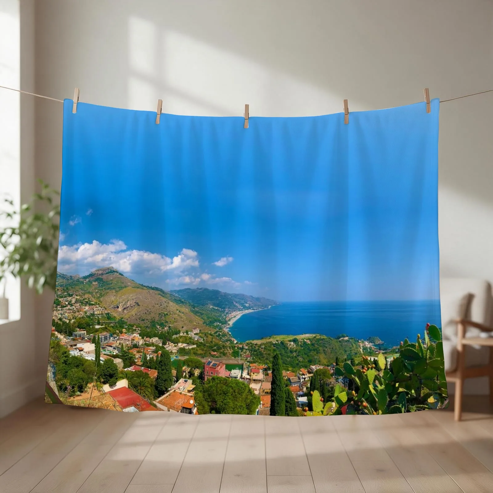 Taormina City On Sicily Italy Throw Blanket Picnic heavy to sleep blankets ands Multi-Purpose Blankets