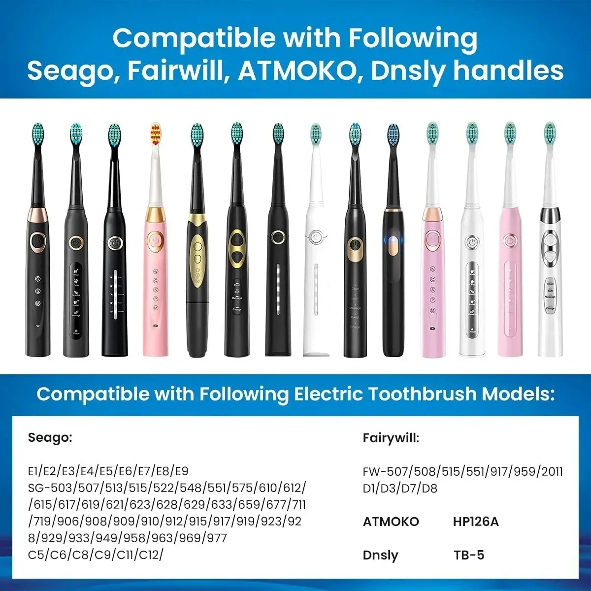 Replacement Electric Toothbrush Heads Compatible With Fairywill FW-507/508/551/515/917/959/2011/D1/D3/D7/D8 Electric Toothbrush