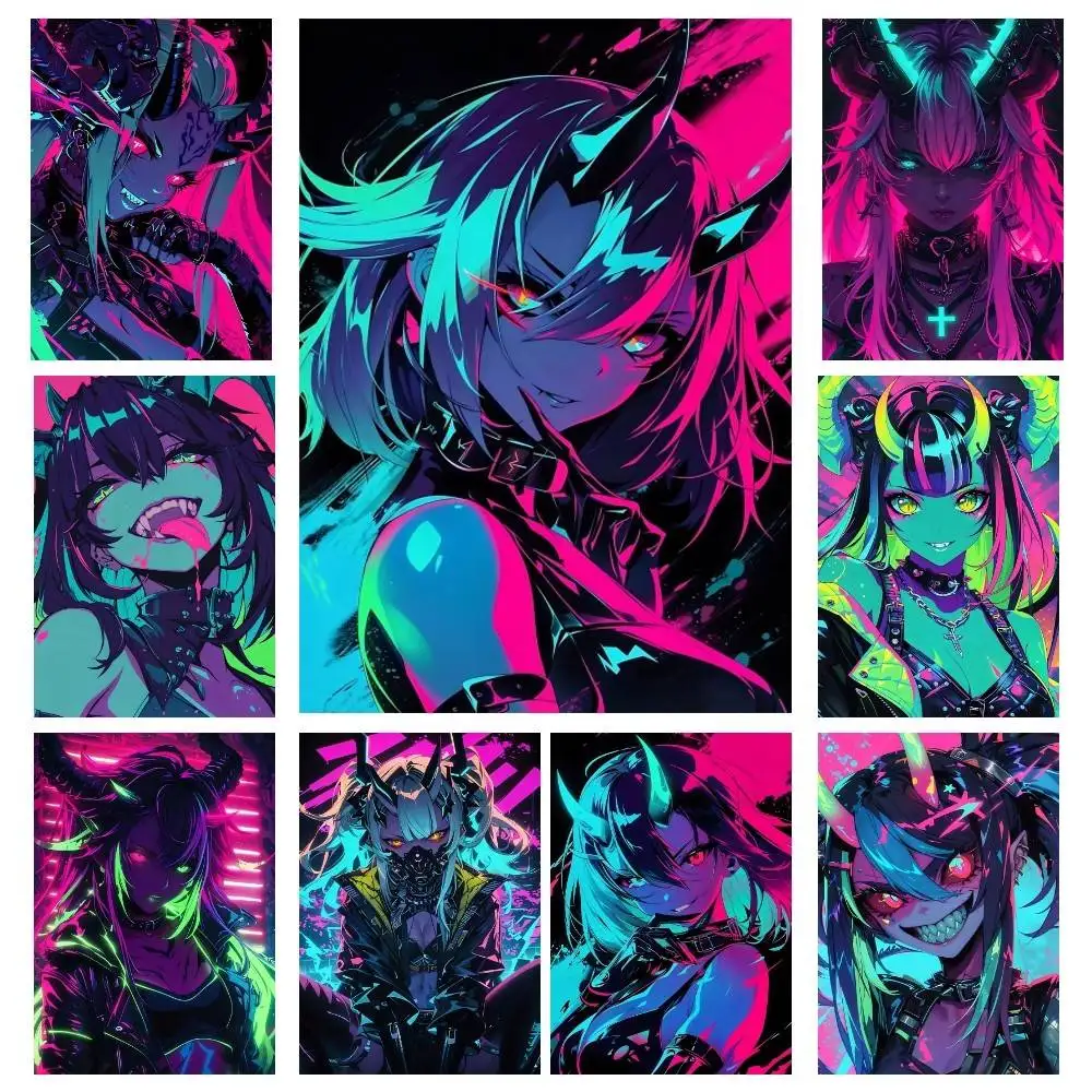 Japanese Anime Dark Cool Girl Devil Goddess Kawaii Posters High Quality Self-adhesive Wall Art Decorations Color Prints Sticky
