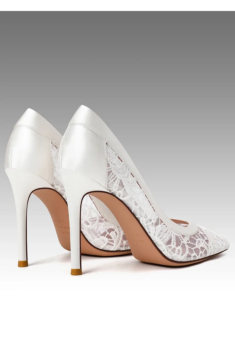 Size 31 To 44 White Lace Wedding Shoes High Heels Thin Heel Large Size Women Bride Shoes Pumps Stiletto