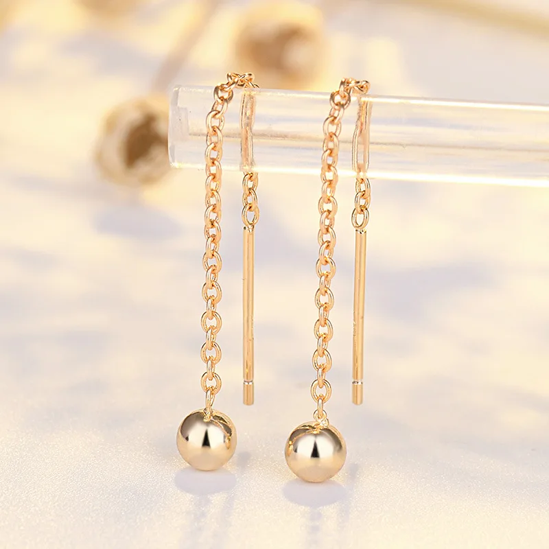 Three sizes Long Wire Tassel Thread Chain Ball Pendants Drop Earring Women's Ear Straight Line Hanging Earings Unusual Jewelry