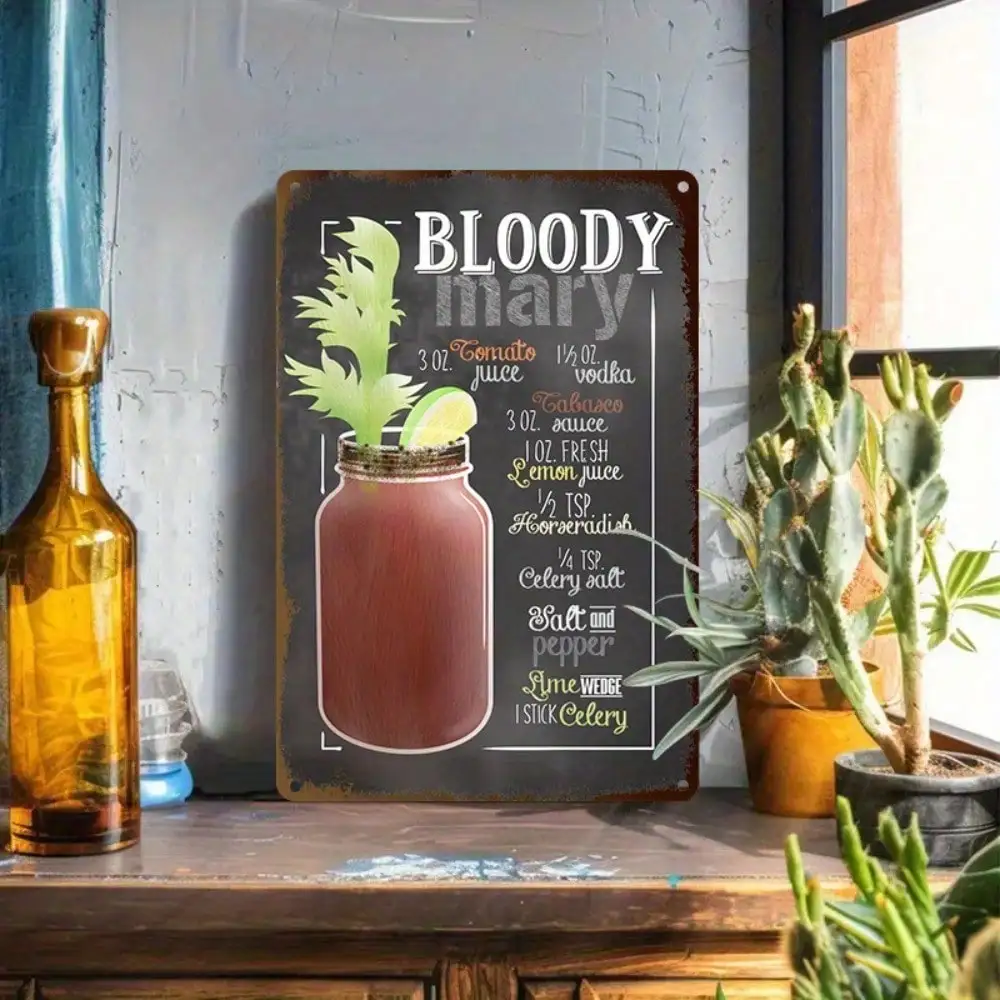 Letrero de estaño para cóctel Bloody Mary, decoración Vintage para Bar/decoración del hogar, receta dibujada a mano, 8x12 pulgadas/20x30cm, 1 ud.
