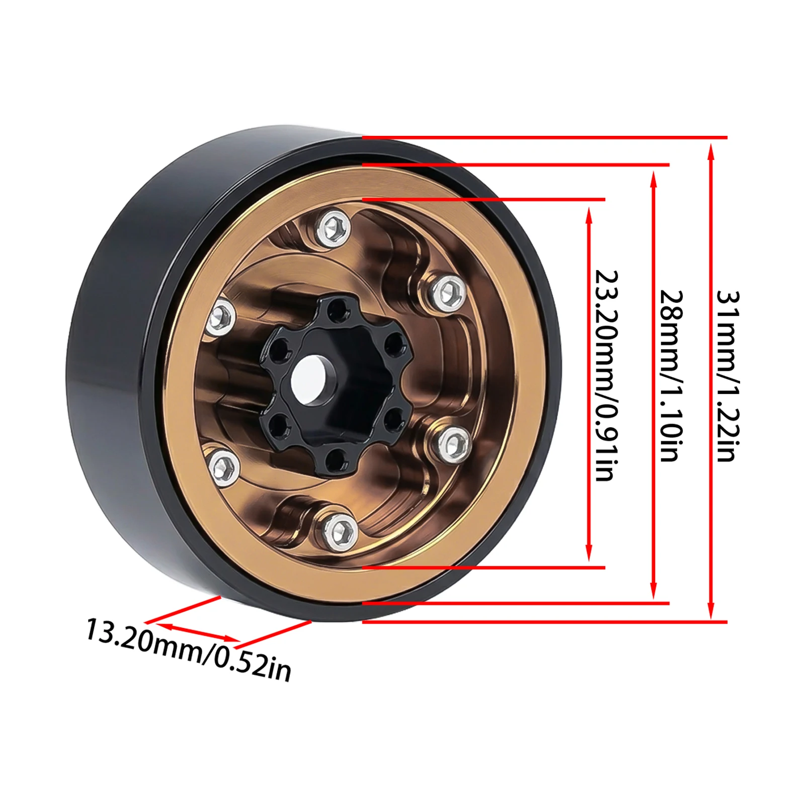 TCRC Aluminum Classic 1.0 Beadlock Wheels Hub 1.0'' Wheel Rims -0.85mm Offset