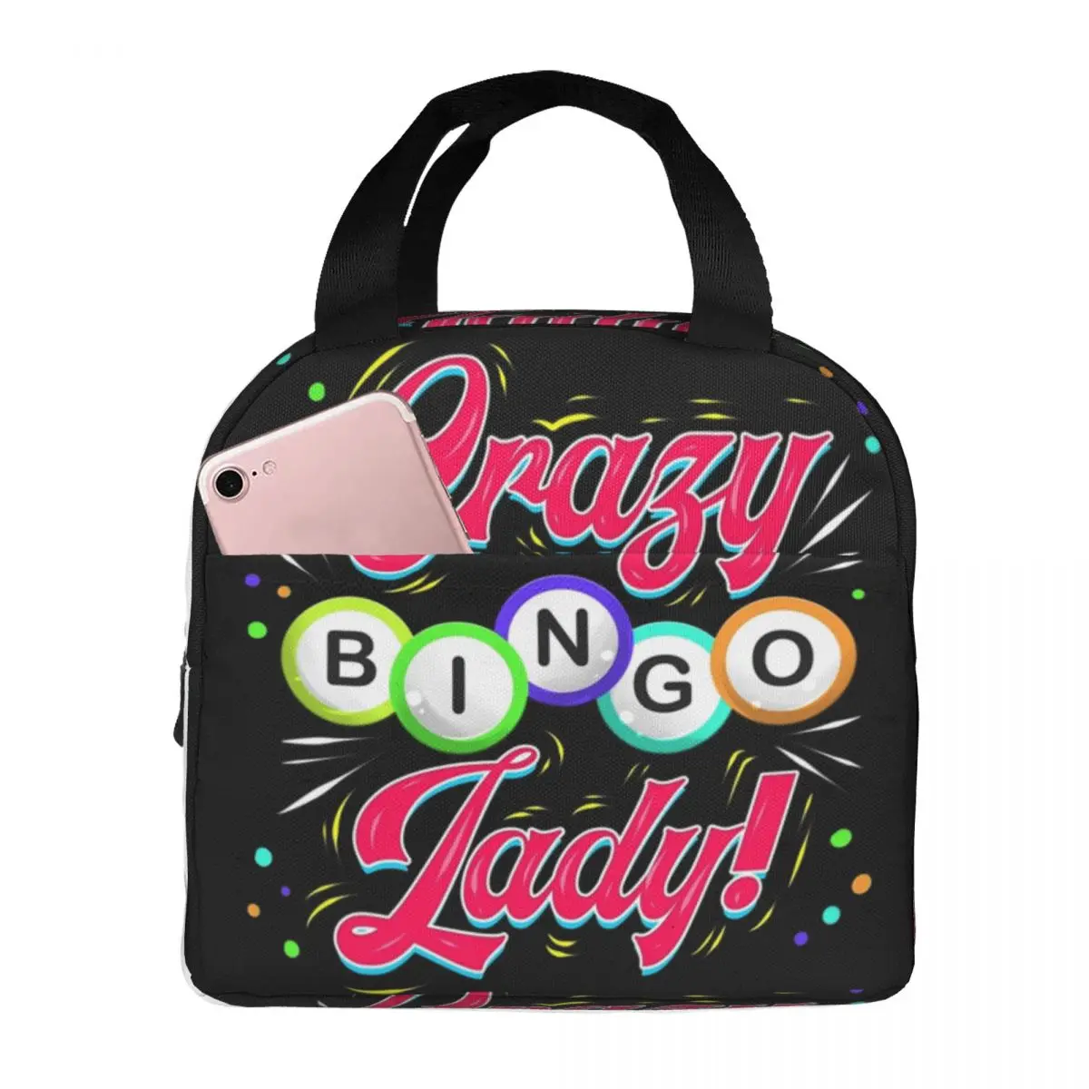 Lucky Game Crazy Bingo Lady Gambling Player Insulated Lunch Tote Bag Women Portable Cooler Thermal Bento Box Work School Travel